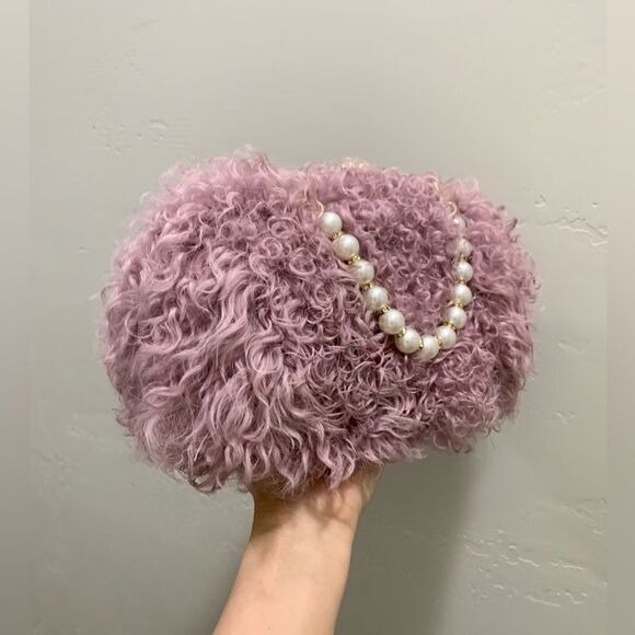 Handmade Genuine Curly Shearling Kisslock Clutch/Shoulder Bag/Crossbody - Picture 11 of 16